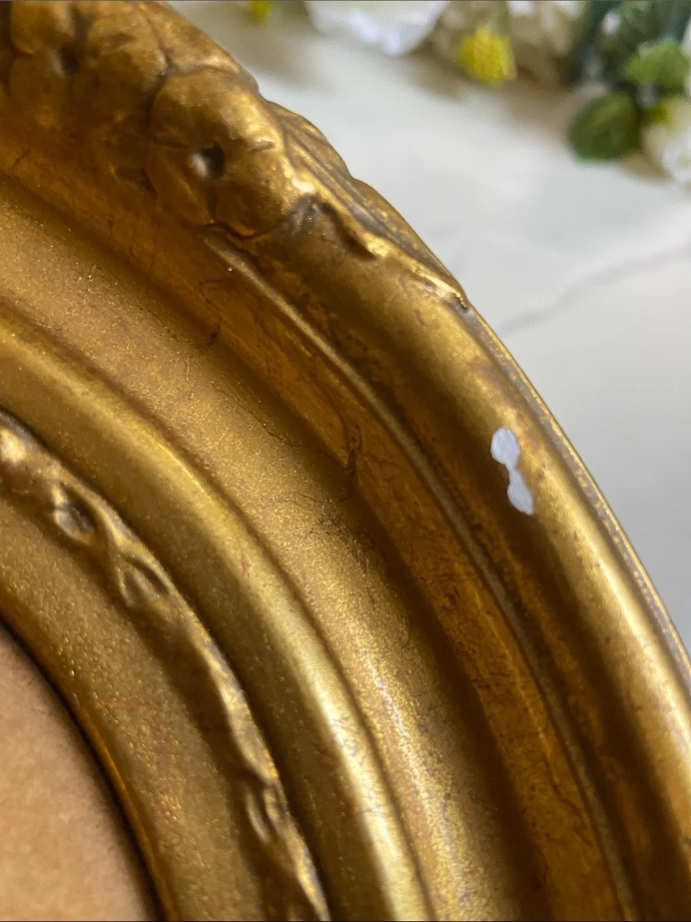 Gold Tone Oval Wall Frame with Vintage Portrait